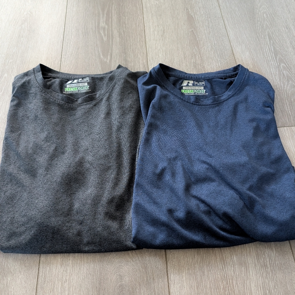 2 Russell Black and Navy Short Sleeve Tees